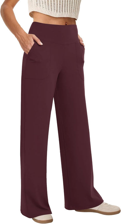 COPYLEAF Wide Leg Pants Woman High Waist Yoga Pants with Pockets Loose Stretch Dress Work Sweatpants Casual Lounge