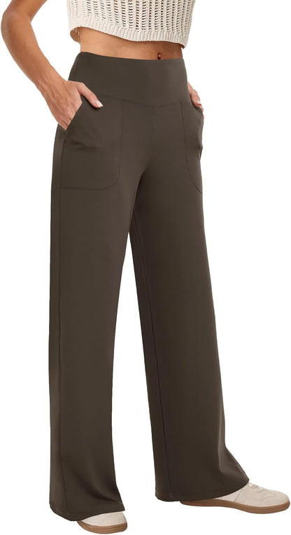 COPYLEAF Wide Leg Pants Woman High Waist Yoga Pants with Pockets Loose Stretch Dress Work Sweatpants Casual Lounge