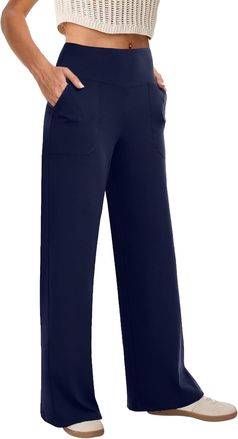 COPYLEAF Wide Leg Pants Woman High Waist Yoga Pants with Pockets Loose Stretch Dress Work Sweatpants Casual Lounge