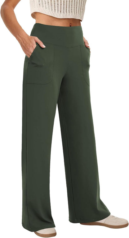 COPYLEAF Wide Leg Pants Woman High Waist Yoga Pants with Pockets Loose Stretch Dress Work Sweatpants Casual Lounge