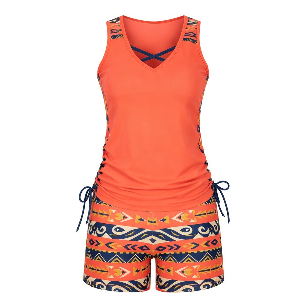 ⏰LAST DAY 90% OFF - Women's 2-Piece Tummy Control Tankini Set with Built-In Bra – Flattering Boho Swimwear with Shorts
