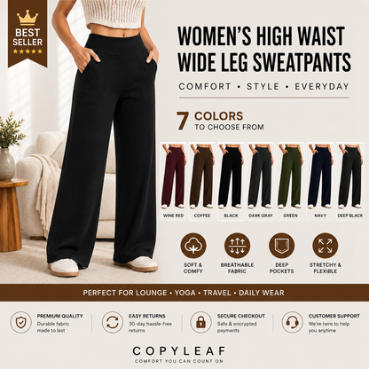 COPYLEAF Wide Leg Pants Woman High Waist Yoga Pants with Pockets Loose Stretch Dress Work Sweatpants Casual Lounge